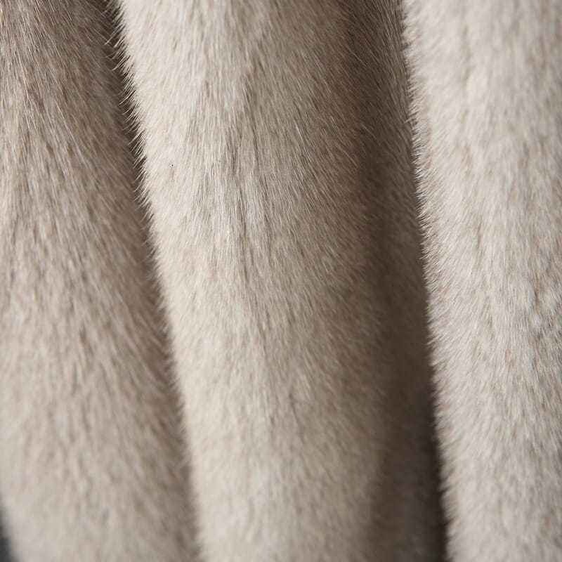 Women's Lamb Fur Coat, England-Style Flare-Sleeve Hooded X-Long Fur Jacket with Cashmere Lining - Double-Breasted Stand Collar, Solid Beige/Light Brow - view 5