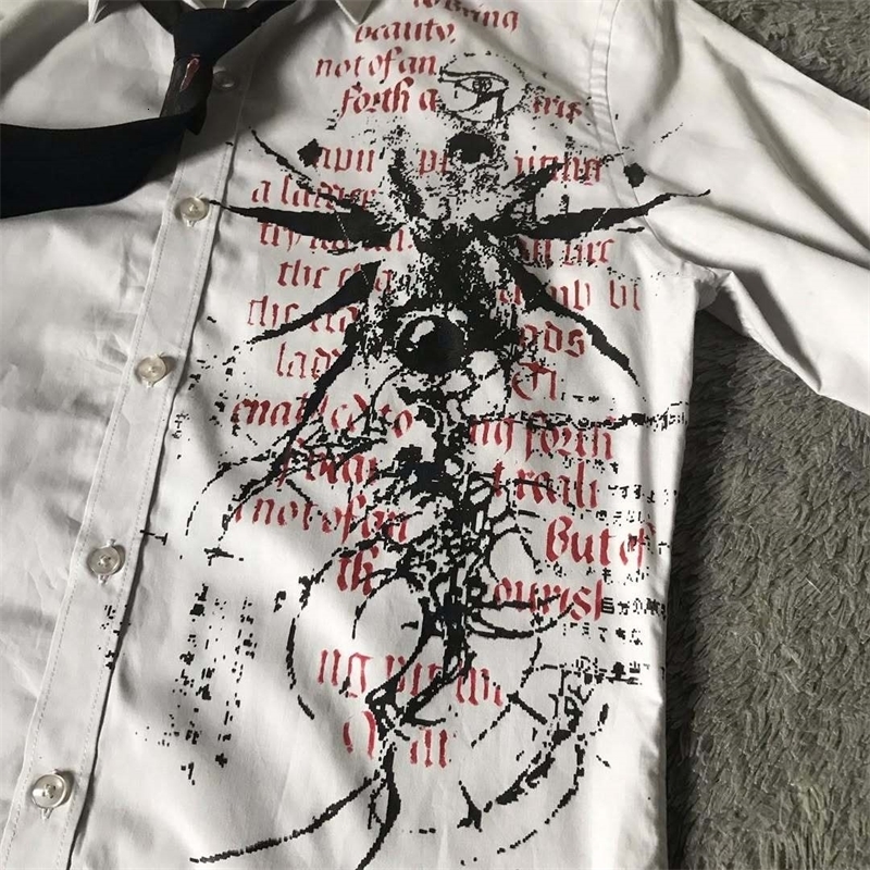 Y2K Gothic Style Long Sleeves Shirt Affliction Harajuku Retro V-neck Shirt Men Skull Scripture Printing Tee Fashion Cotton Tops 260717CJ - view 3