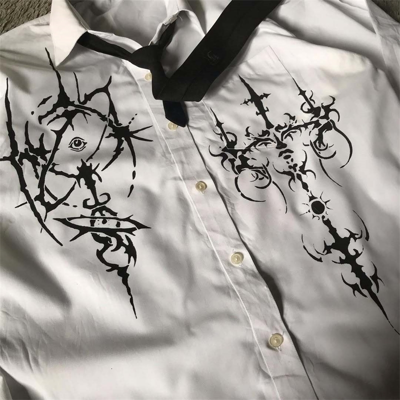 Y2K Gothic Style Long Sleeves Shirt Affliction Harajuku Retro V-neck Shirt Men Skull Scripture Printing Tee Fashion Cotton Tops 260717CJ - view 8
