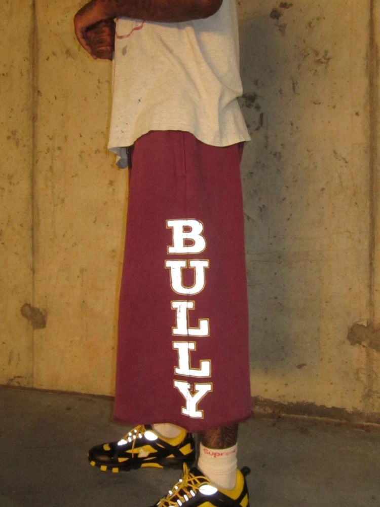 Y2K Retro Maroon Long Shorts Washed Reflective Print Bermuda Shorts American Fashion Streetwear Terry Unisex Baggy Sweatshorts 260731 - view 5
