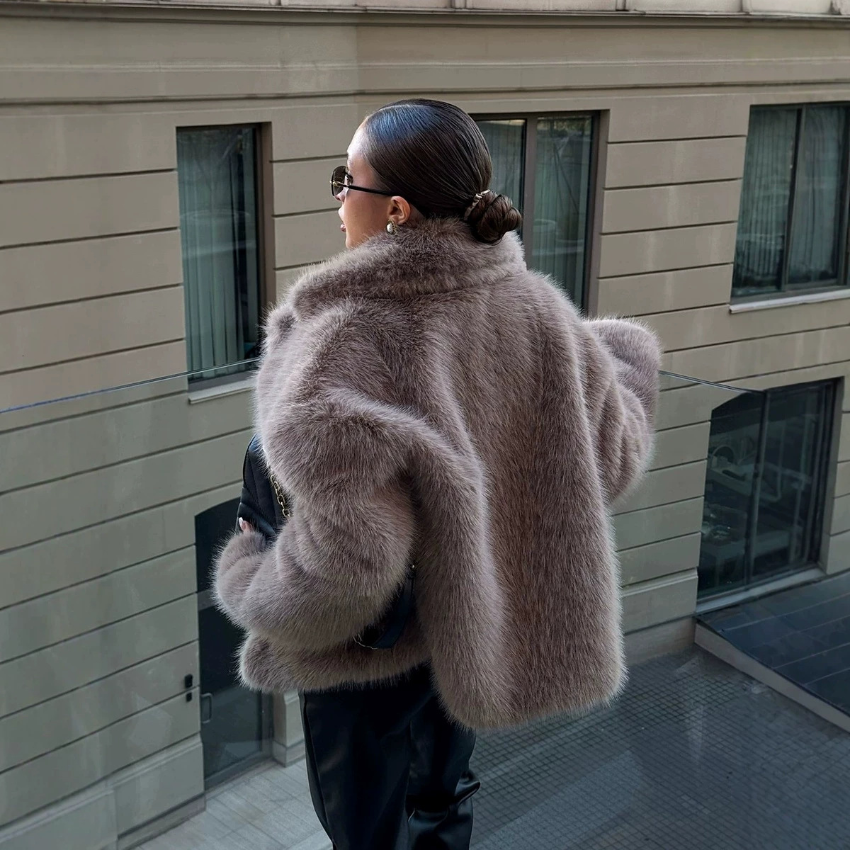 Cross-Border Foreign Trade European And American Faux Autumn Winter Loose Eco-Friendly Fox Suit Collar Fur Coat For Women - view 5