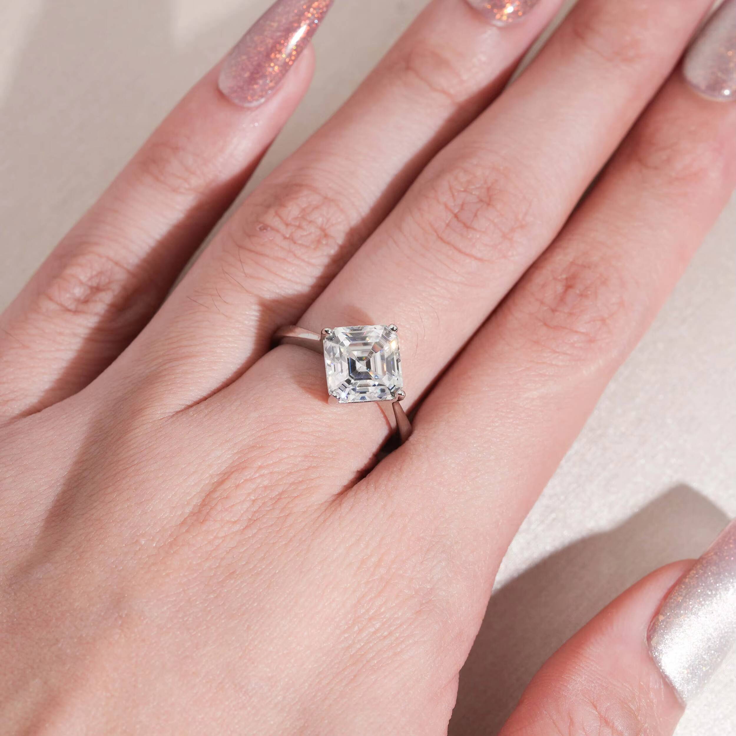 Factory Price Asscher Cut Engagement 925 Silver Gold Plated Classic Design Passes Diamond Test Moissanite Wedding Ring - view 7