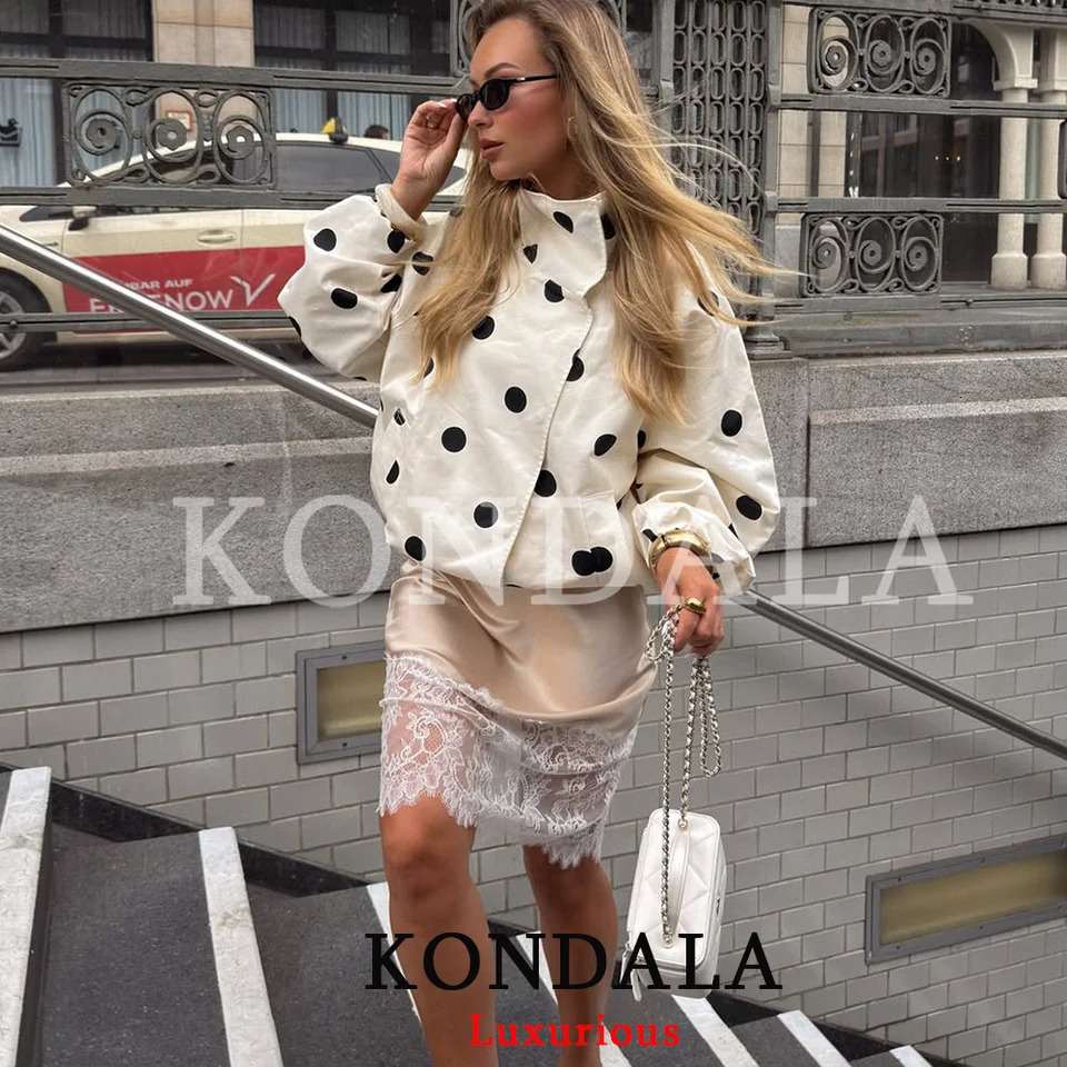 KONDALA Casual Polka Dot Bomber Jackets Long Sleeve Pockets Elegant Women Outwear Fashion 2026 Fall Streetwear Y2K Girl Jackets 260716 - view 4