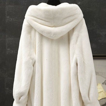 Women's Lamb Fur Coat, England-Style Flare-Sleeve Hooded X-Long Fur Jacket with Cashmere Lining - Double-Breasted Stand Collar, Solid Beige/Light Brow - view 3