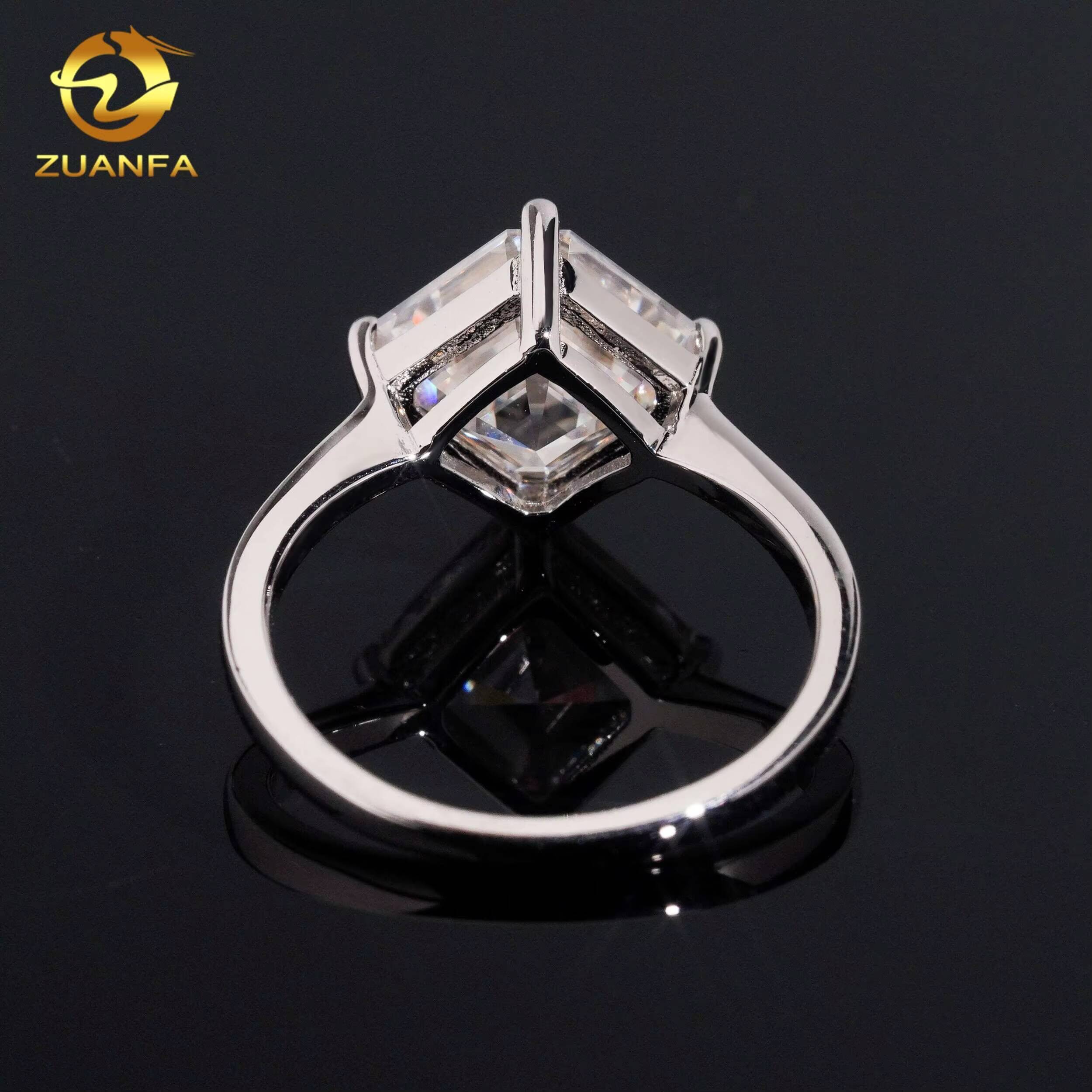 Factory Price Asscher Cut Engagement 925 Silver Gold Plated Classic Design Passes Diamond Test Moissanite Wedding Ring - view 4