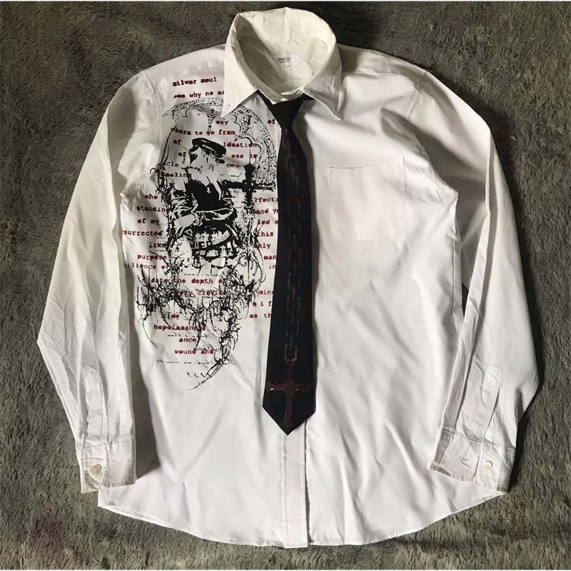 Y2K Gothic Style Long Sleeves Shirt Affliction Harajuku Retro V-neck Shirt Men Skull Scripture Printing Tee Fashion Cotton Tops 260717CJ - view 5