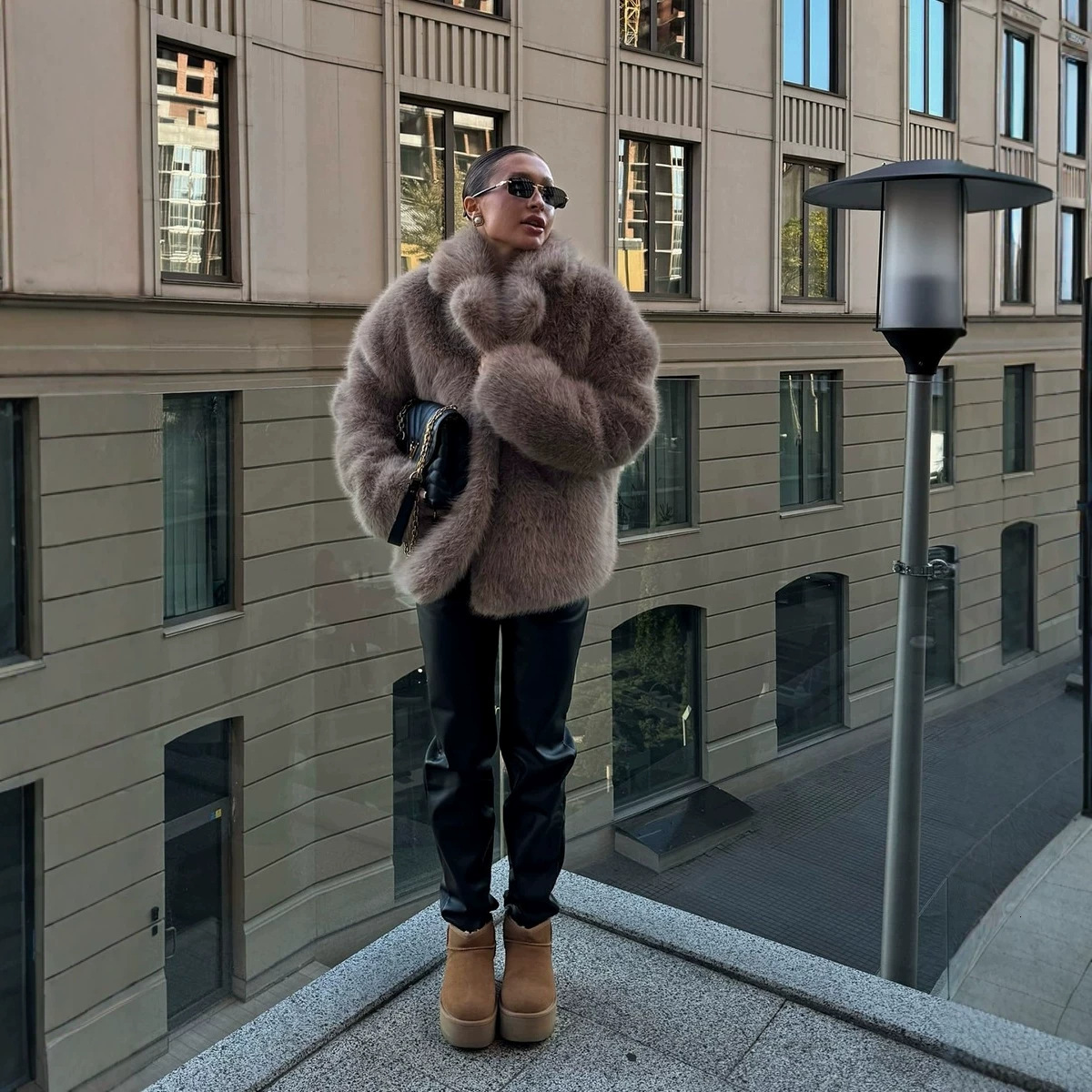 Cross-Border Foreign Trade European And American Faux Autumn Winter Loose Eco-Friendly Fox Suit Collar Fur Coat For Women - view 4
