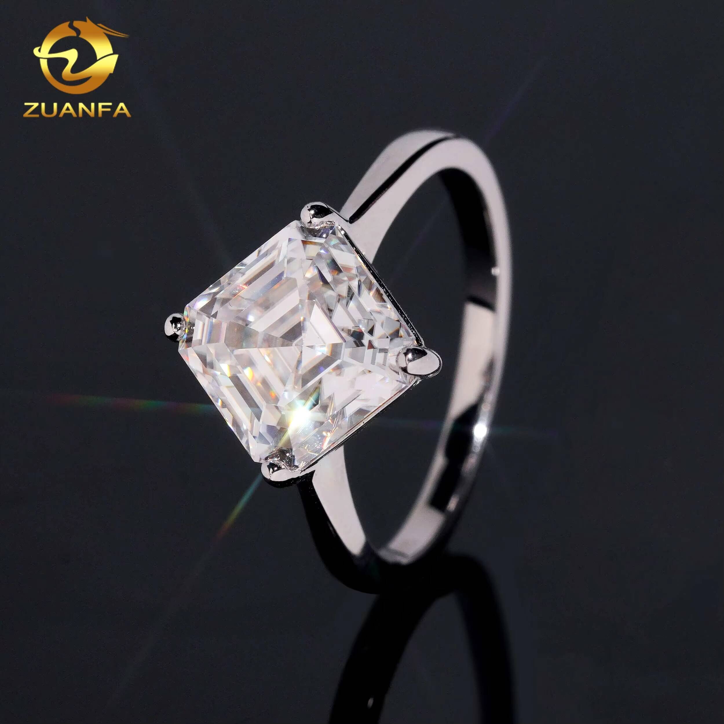 Factory Price Asscher Cut Engagement 925 Silver Gold Plated Classic Design Passes Diamond Test Moissanite Wedding Ring - view 5