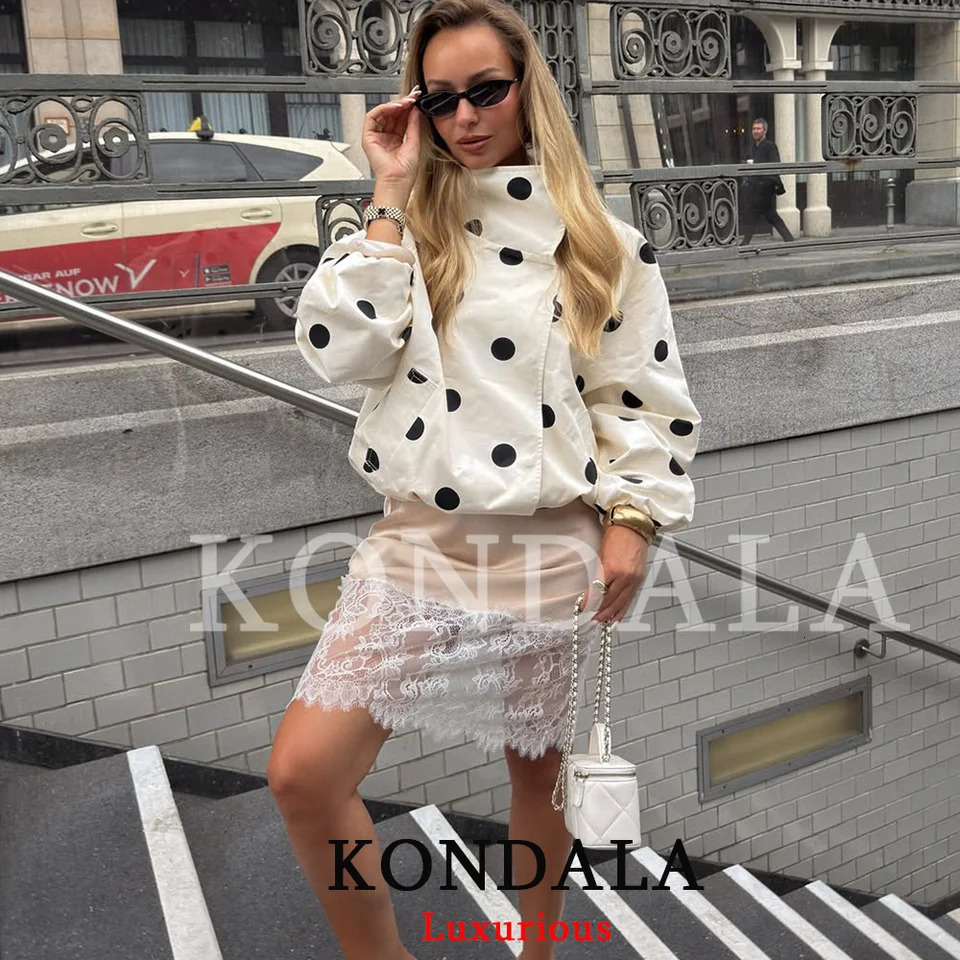 KONDALA Casual Polka Dot Bomber Jackets Long Sleeve Pockets Elegant Women Outwear Fashion 2026 Fall Streetwear Y2K Girl Jackets 260716 - view 6