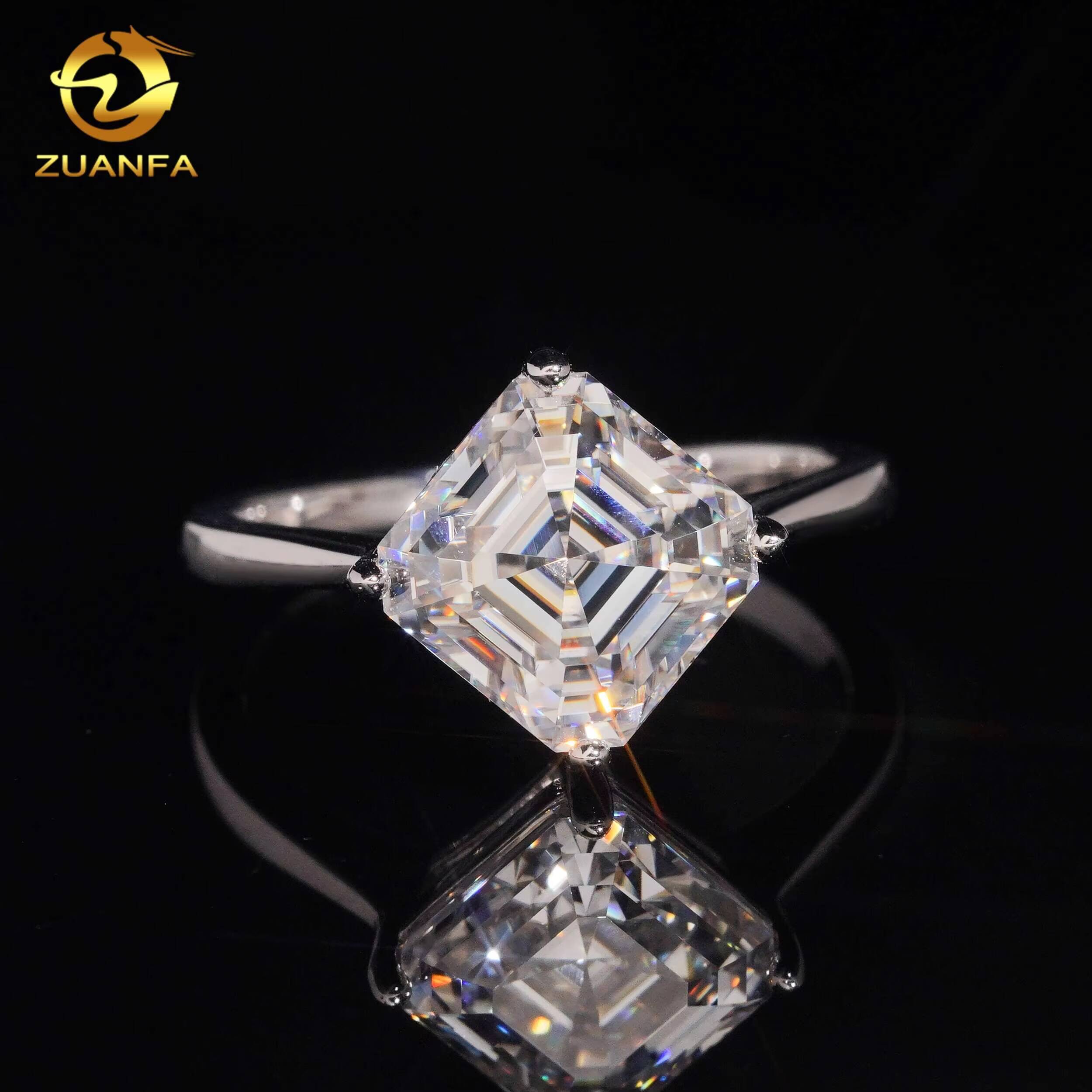 Factory Price Asscher Cut Engagement 925 Silver Gold Plated Classic Design Passes Diamond Test Moissanite Wedding Ring