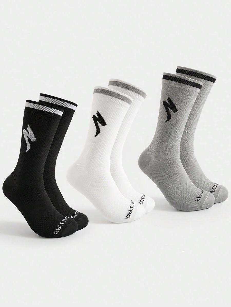 1 Pair/2 Pairs/3 Pairs All Season Mens Lightning Cycling Compression Socks Suitable For Mountain Biking Road Cycling And All Outdoor Sports Fall Socks