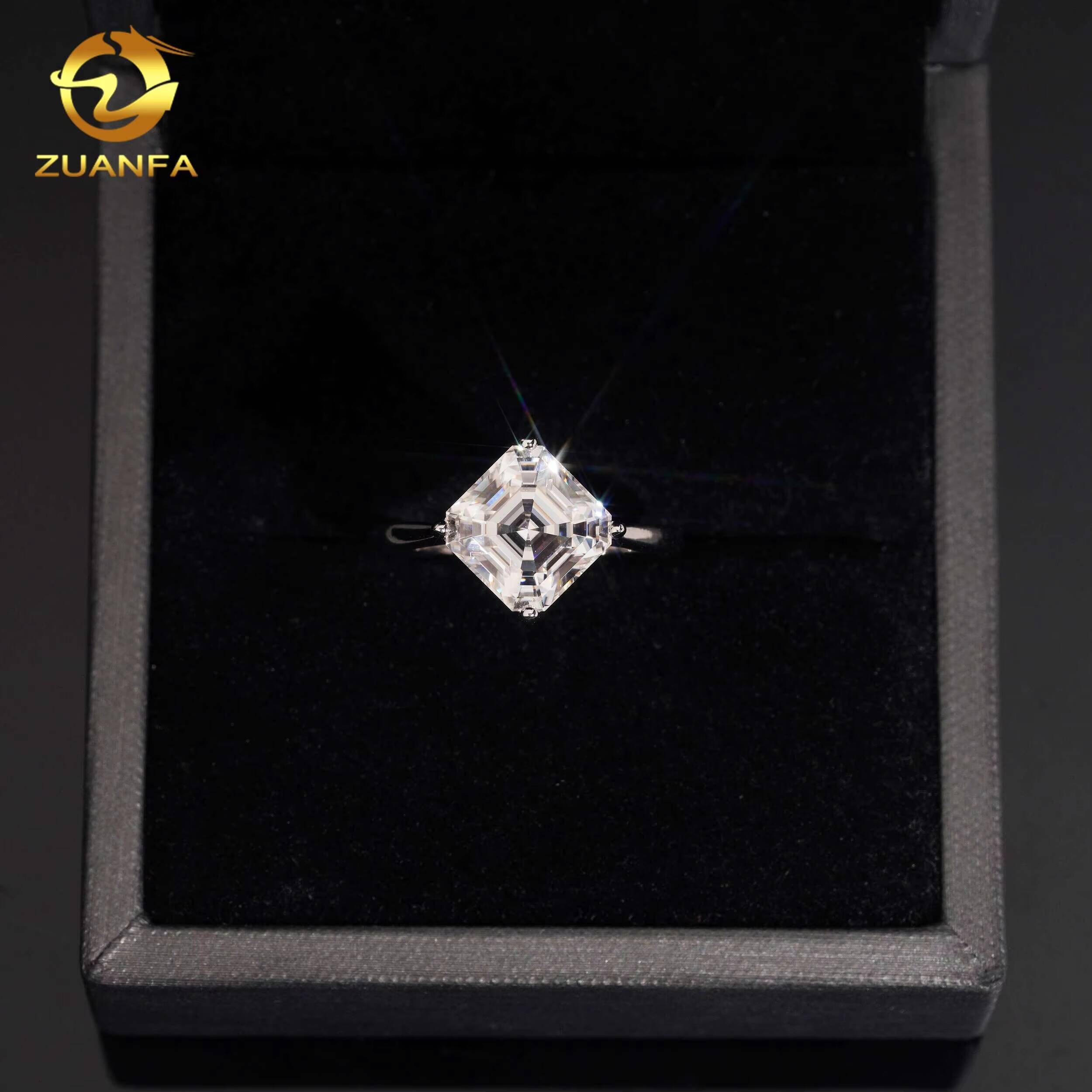Factory Price Asscher Cut Engagement 925 Silver Gold Plated Classic Design Passes Diamond Test Moissanite Wedding Ring - view 6