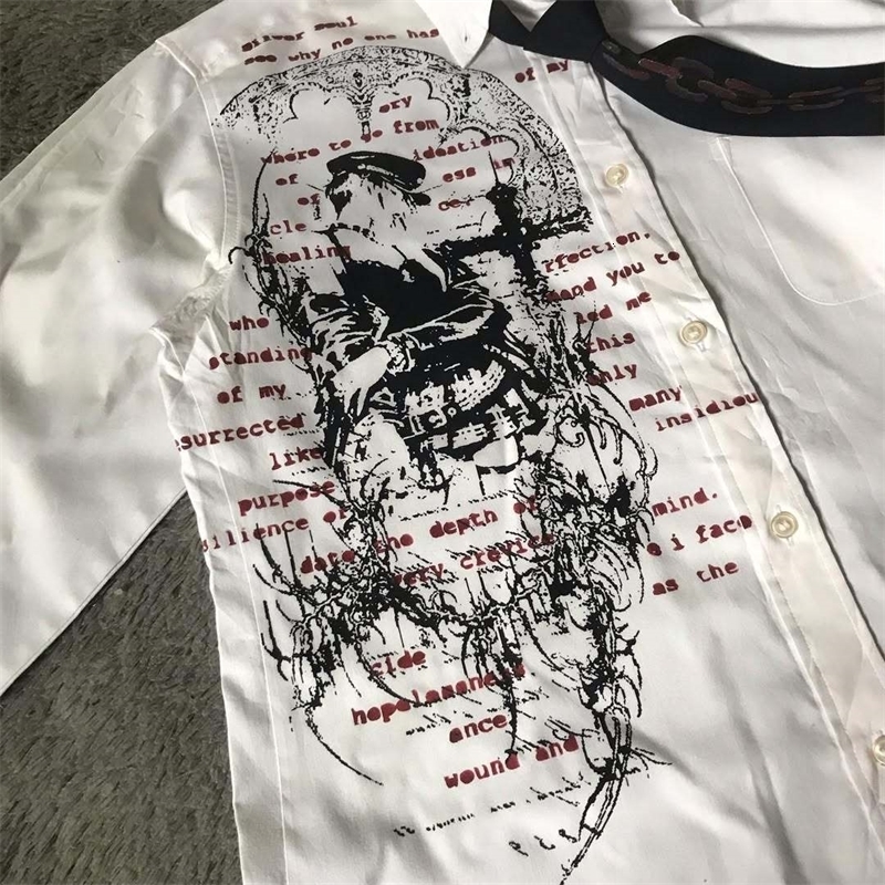 Y2K Gothic Style Long Sleeves Shirt Affliction Harajuku Retro V-neck Shirt Men Skull Scripture Printing Tee Fashion Cotton Tops 260717CJ - view 6