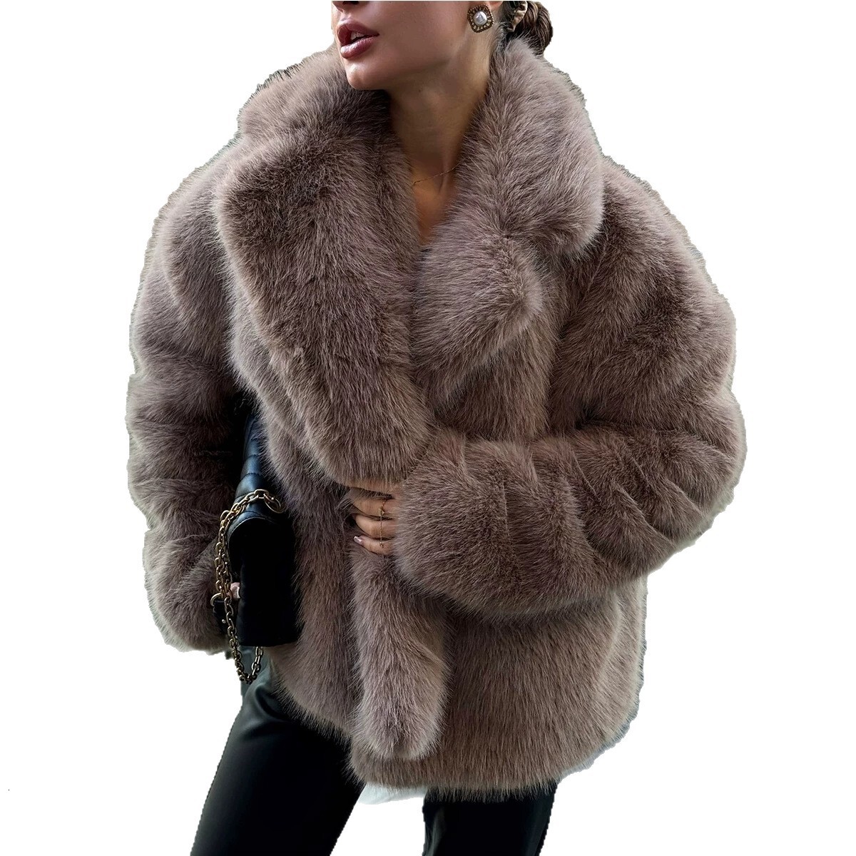 Cross-Border Foreign Trade European And American Faux Autumn Winter Loose Eco-Friendly Fox Suit Collar Fur Coat For Women - view 6