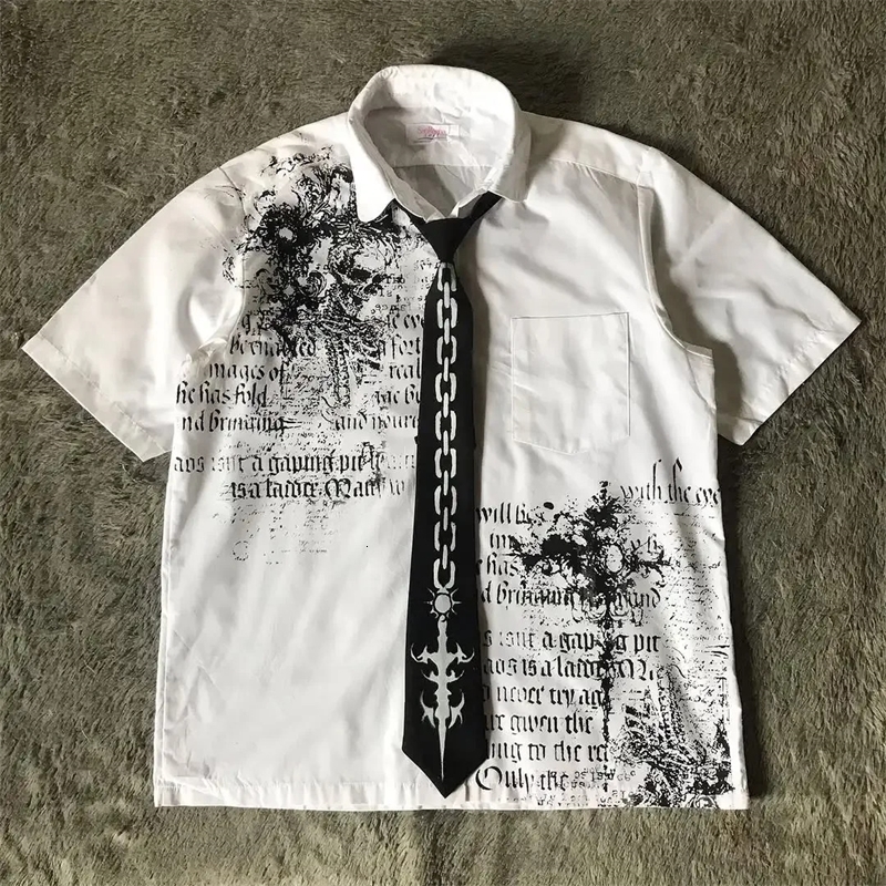 Y2K Gothic Style Long Sleeves Shirt Affliction Harajuku Retro V-neck Shirt Men Skull Scripture Printing Tee Fashion Cotton Tops 260717CJ - view 9