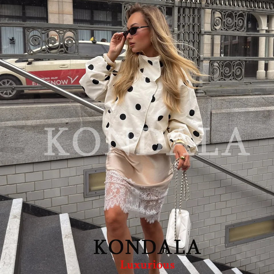 KONDALA Casual Polka Dot Bomber Jackets Long Sleeve Pockets Elegant Women Outwear Fashion 2026 Fall Streetwear Y2K Girl Jackets 260716 - view 5