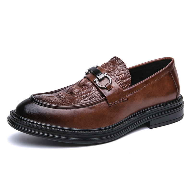 Men Crocodile Embossed Horsebit Loafers Slip On Thick Sole Business Dress Leather Shoes - view 6