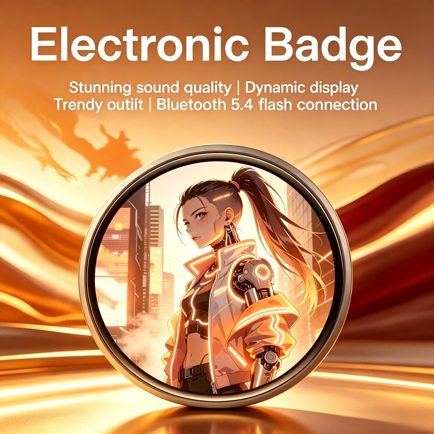 1.85 Inch Touch Screen Digital Badge Bluetooth Custom Anime Dynamic Display Pin Rechargeable Electronic Lapel Badge for Comic Con Fans Support Sc
