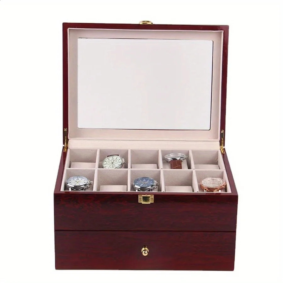 20 Slots Wooden Watch Box Case Glass Wine Red Piano Finish Baking Varnish Craft Wood Boxes Organizer Storage Holder Gifts 260715 - view 4