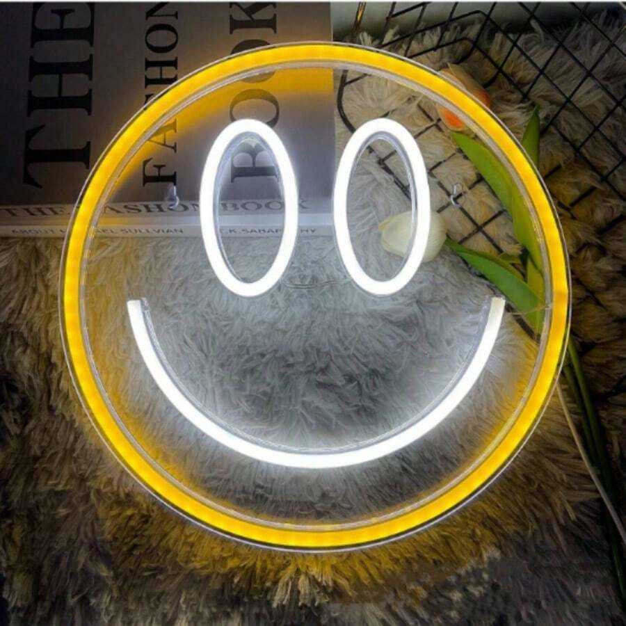 1pc Neon Smiling Face Light LED Neon Face Wall Decor Sign USB Powered Yellow Neon Light Suitable For Bedroom Room Wedding Party Decoration H260721 H26 - view 5
