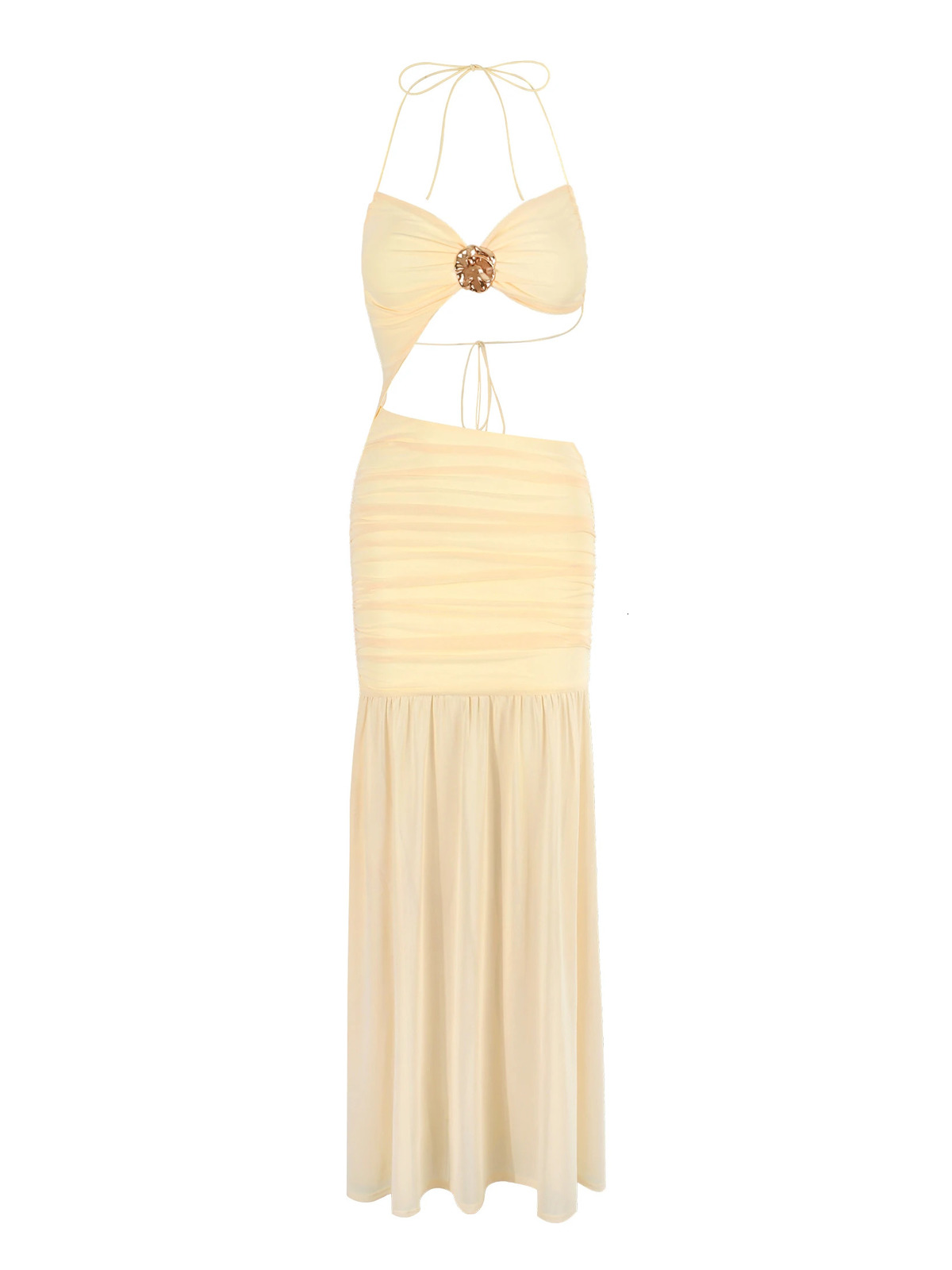 Sexy Cut Out Halter Maxi Dress Women Summer Elegant Backless Ruched Long Dresses Night Club Party Outfits Evening Vestidos K377 260720 - view 6
