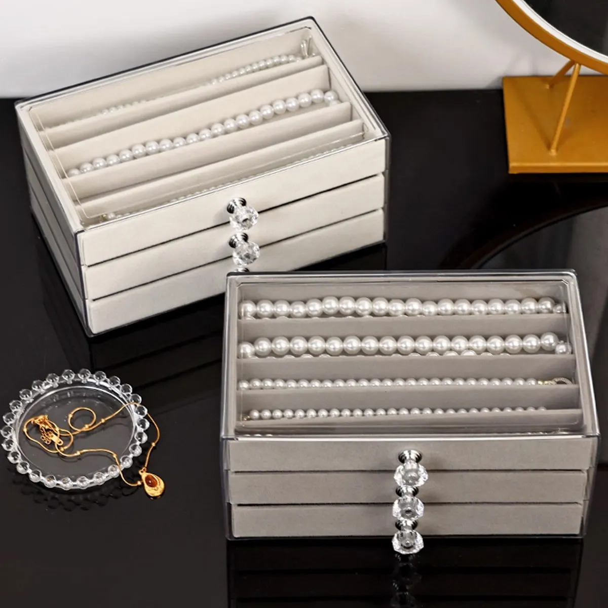 1pc Necklace Storage Box with Transparent Lid 3-Layer Jewelry Tray Drawer Jewelry Display Box Desktop Jewelry Box 260720 - view 7