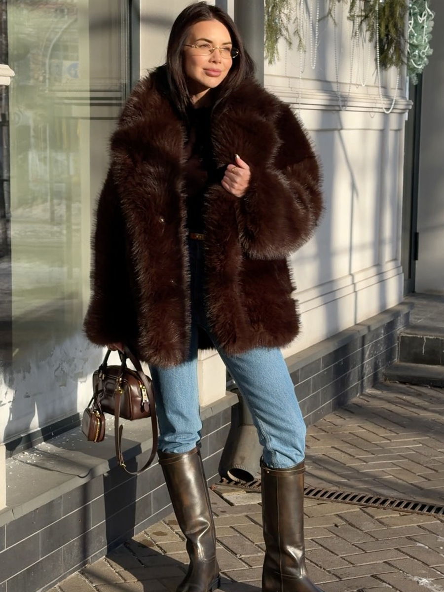 Cross-border export to Russia: Women's faux fox fur coat, winter thickened warm mid-length plush coat - view 4
