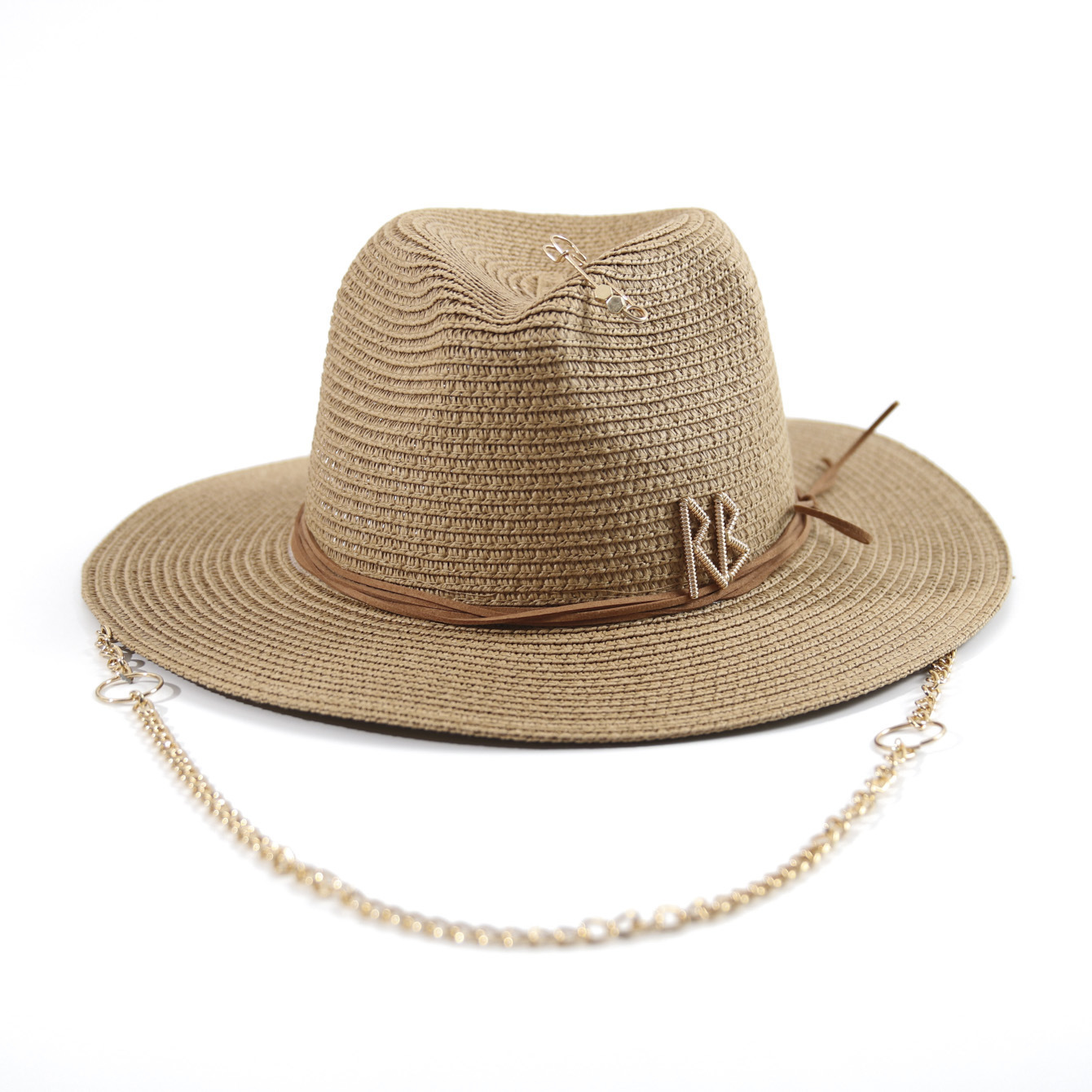 2025 Fashionable Metal RB Letter Denim Straw Hats for Women260106