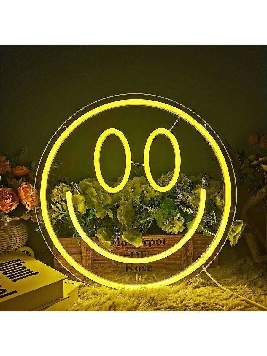 1pc Neon Smiling Face Light LED Neon Face Wall Decor Sign USB Powered Yellow Neon Light Suitable For Bedroom Room Wedding Party Decoration H260721 H26 - view 9