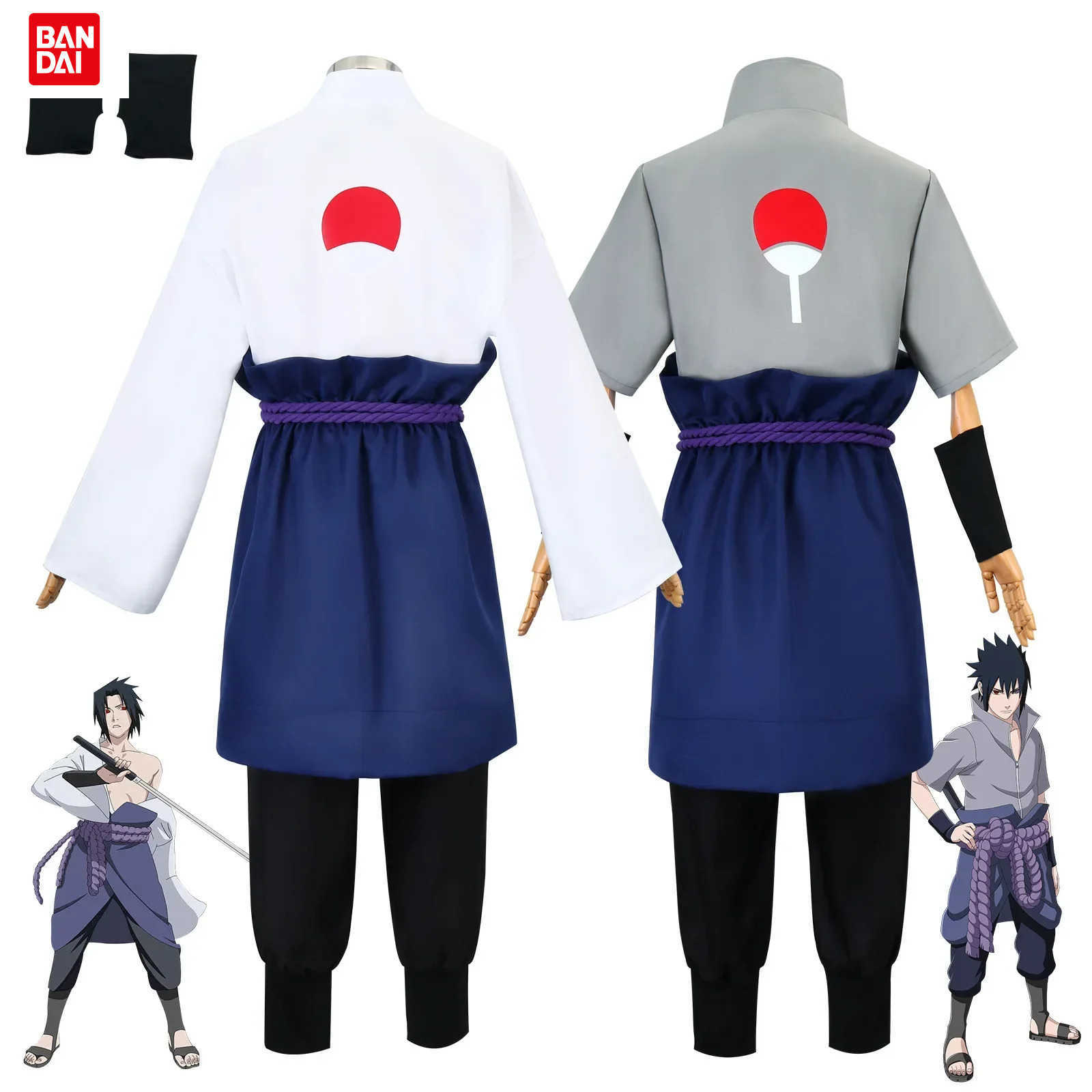 BANDAI Uchiha Sasuke Cosplay Costume Set - Anime Hokage Shippuden Third Generation Gray Top Suit Wig for Halloween 2026 C260721