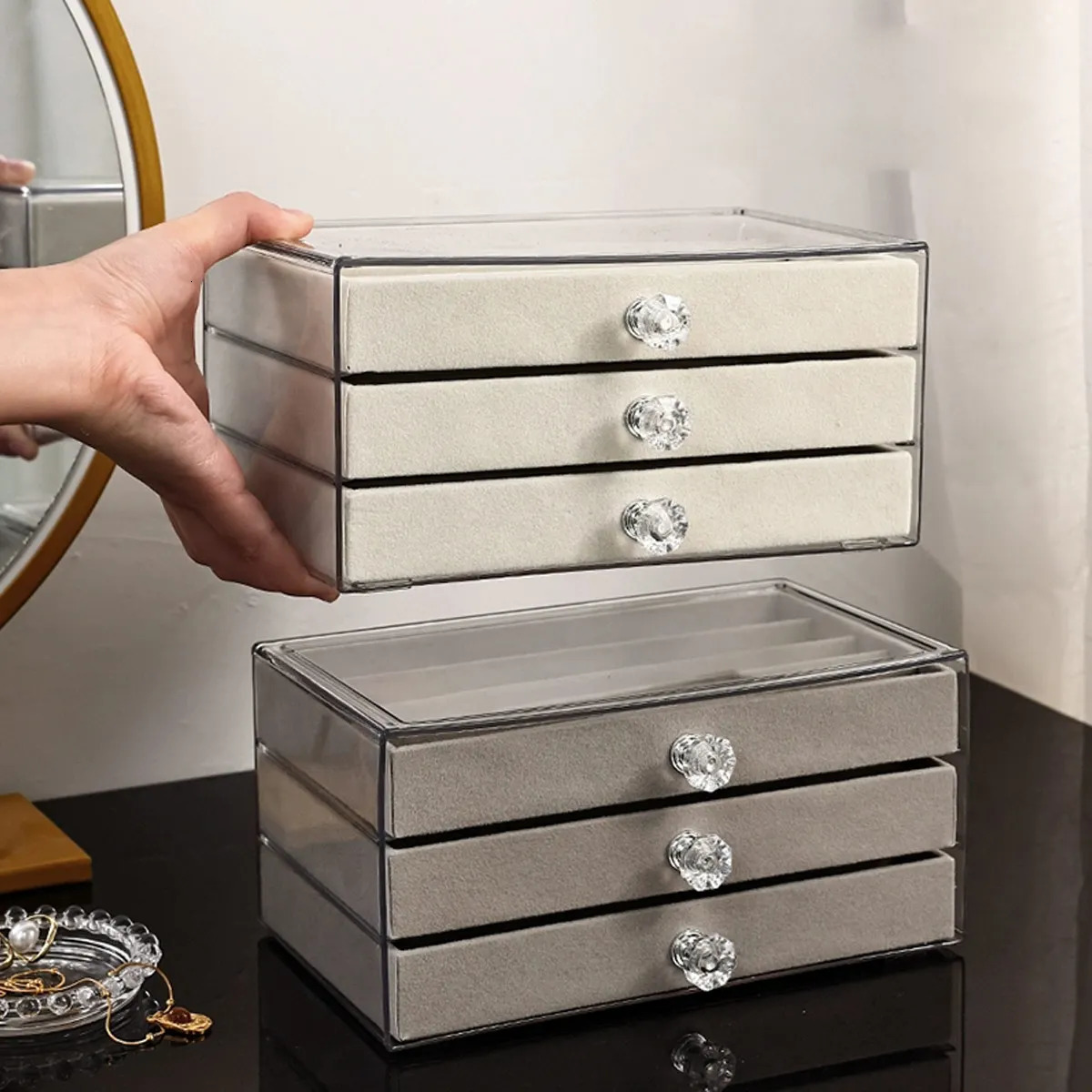 1pc Necklace Storage Box with Transparent Lid 3-Layer Jewelry Tray Drawer Jewelry Display Box Desktop Jewelry Box 260720 - view 4