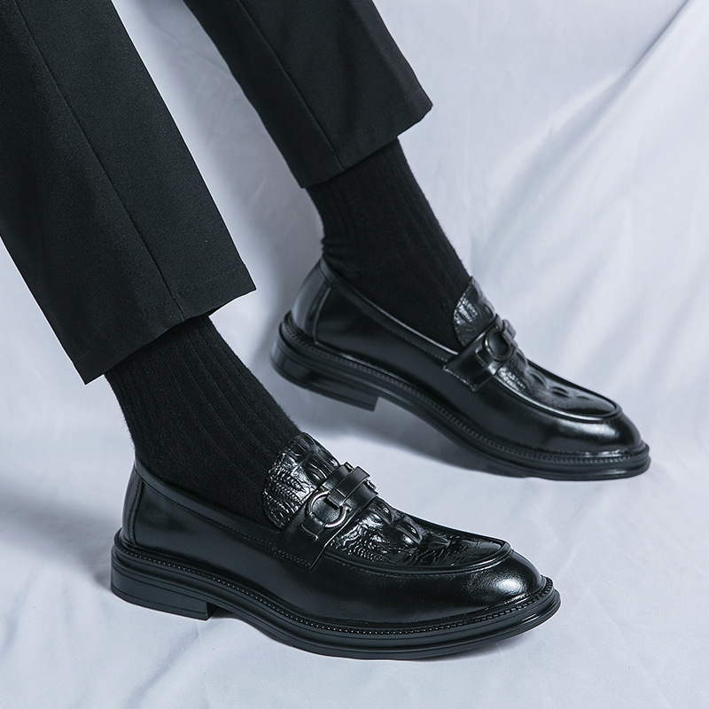 Men Crocodile Embossed Horsebit Loafers Slip On Thick Sole Business Dress Leather Shoes - view 5