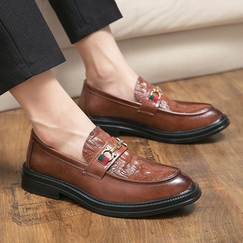 Men Crocodile Embossed Horsebit Loafers Slip On Thick Sole Business Dress Leather Shoes - view 4