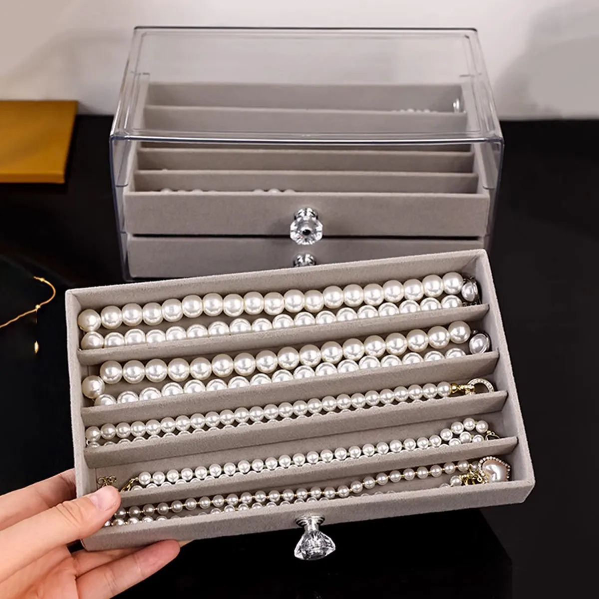 1pc Necklace Storage Box with Transparent Lid 3-Layer Jewelry Tray Drawer Jewelry Display Box Desktop Jewelry Box 260720 - view 6