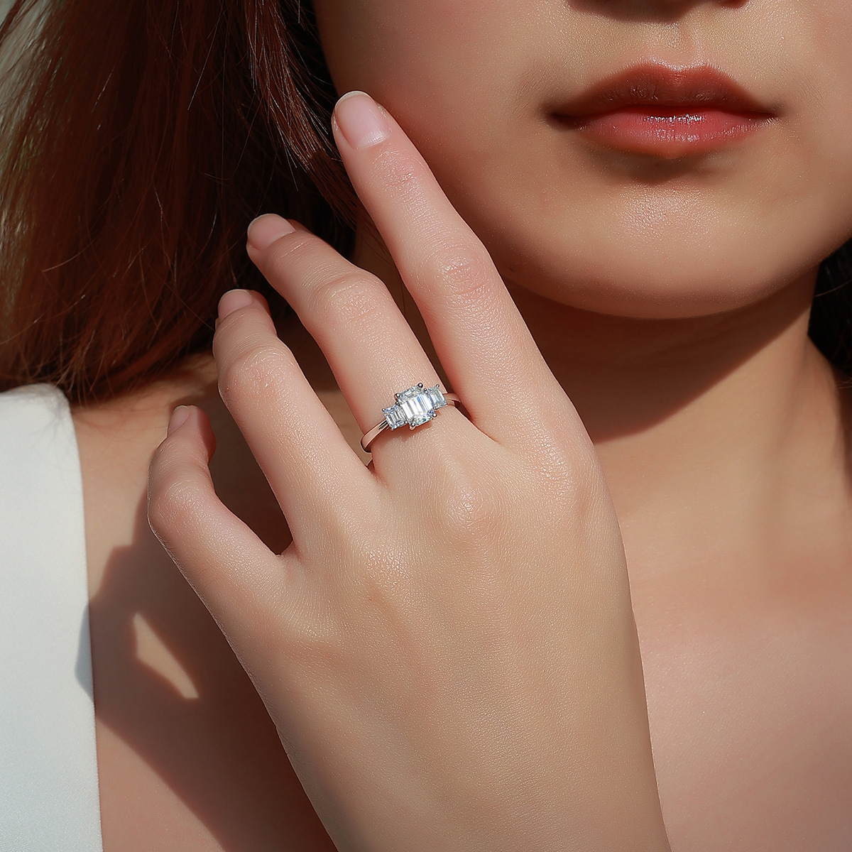 Moissanite Ring S925 Silver Plated 14K Gold GRA Certificated Lab Grown Diamond 2.3CT Vintage Engagement Emerald Cut Engagement Wedding Bridal Ring Vis - view 4