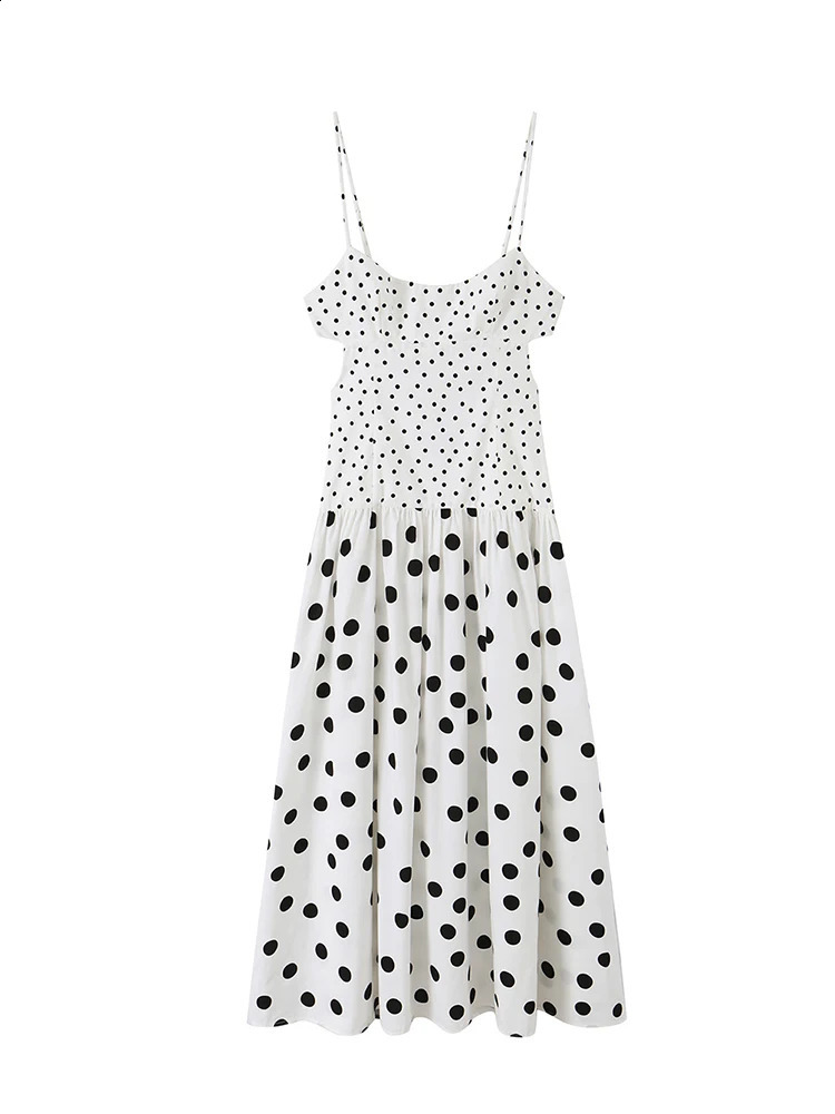 TFMLN Chic Women White Black Polka Dot Maxi Dress Fashion Backless Sling Dresses 2026 Summer Ladies Splice Beachwears 260721 - view 5