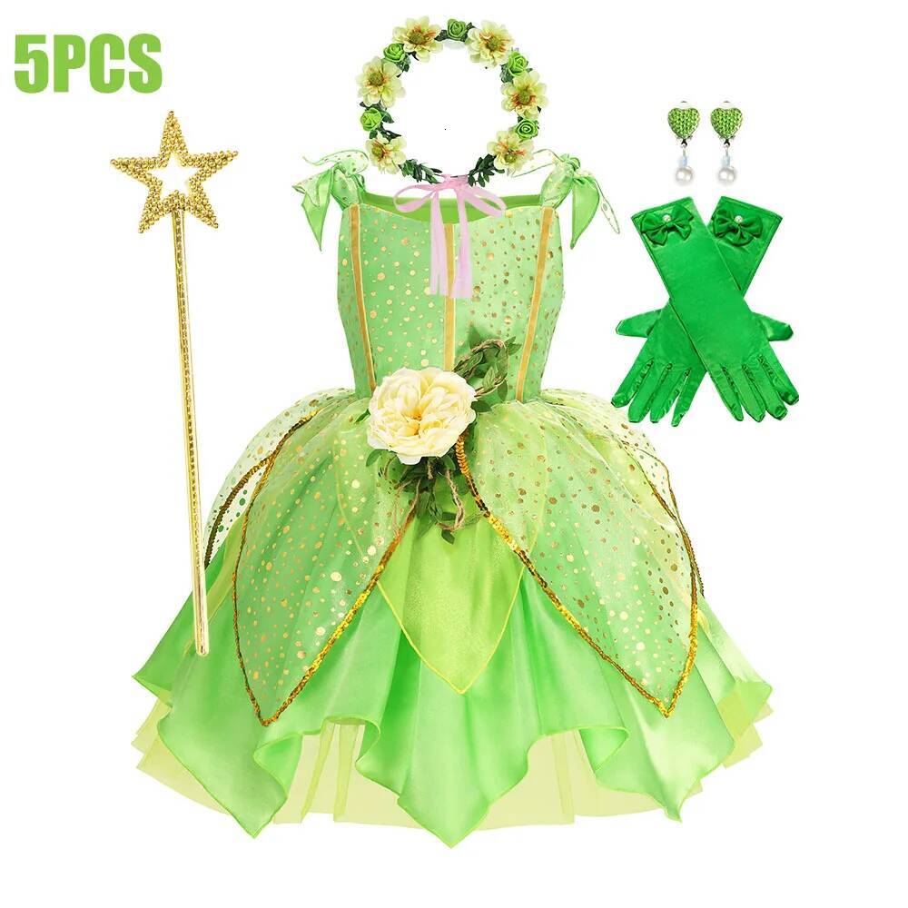 Child Girl Bell Halloween Costume for Kids Green Dress Fancy Fairy Princess Cosplay Carnival Party Ball Gowns with Wing J260721 - view 5