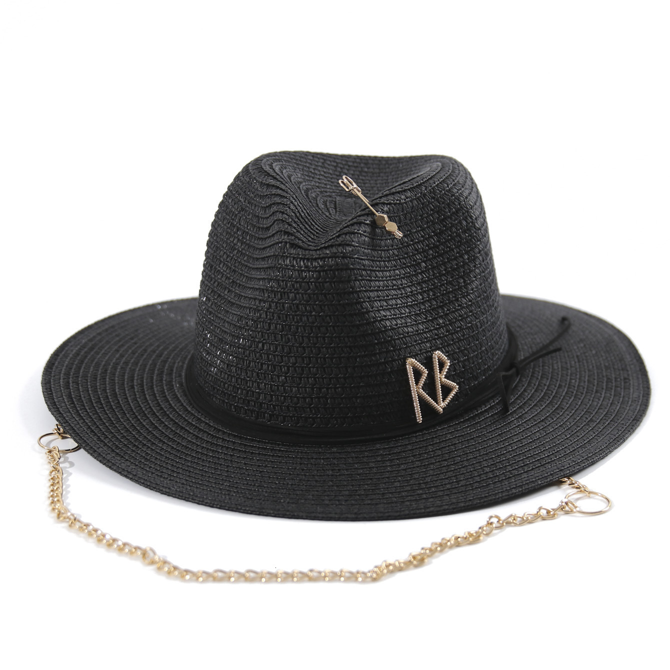 2025 Fashionable Metal RB Letter Denim Straw Hats for Women260106