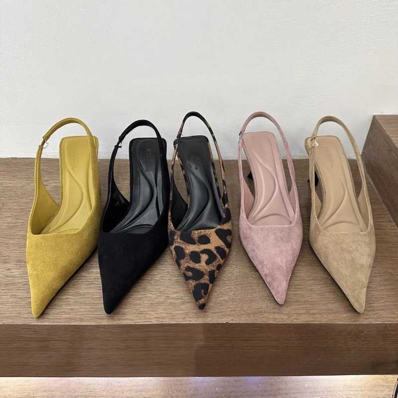 Women Spring Autumn Suede Kitten Heel Pumps Slingback Pointed Toe Leopard Print Casual Office Party ShoesT260721