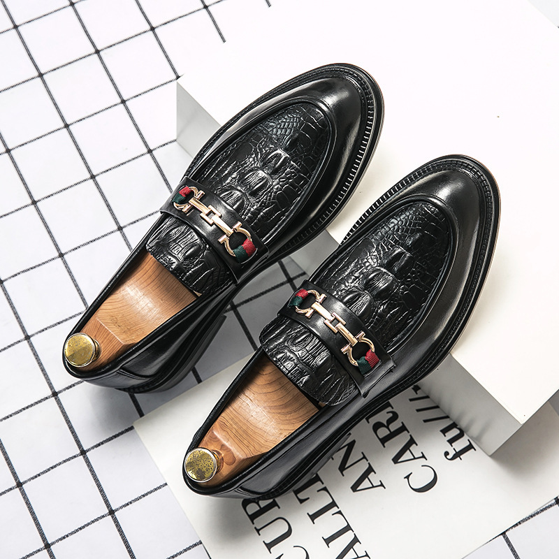 Men Crocodile Embossed Horsebit Loafers Slip On Thick Sole Business Dress Leather Shoes