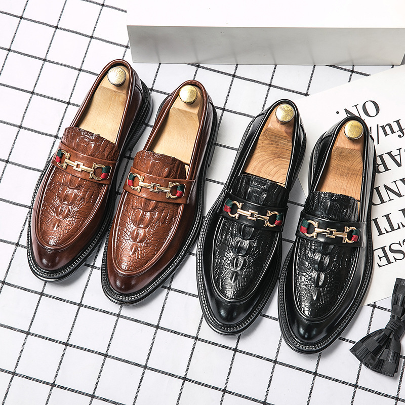 Men Crocodile Embossed Horsebit Loafers Slip On Thick Sole Business Dress Leather Shoes - view 3