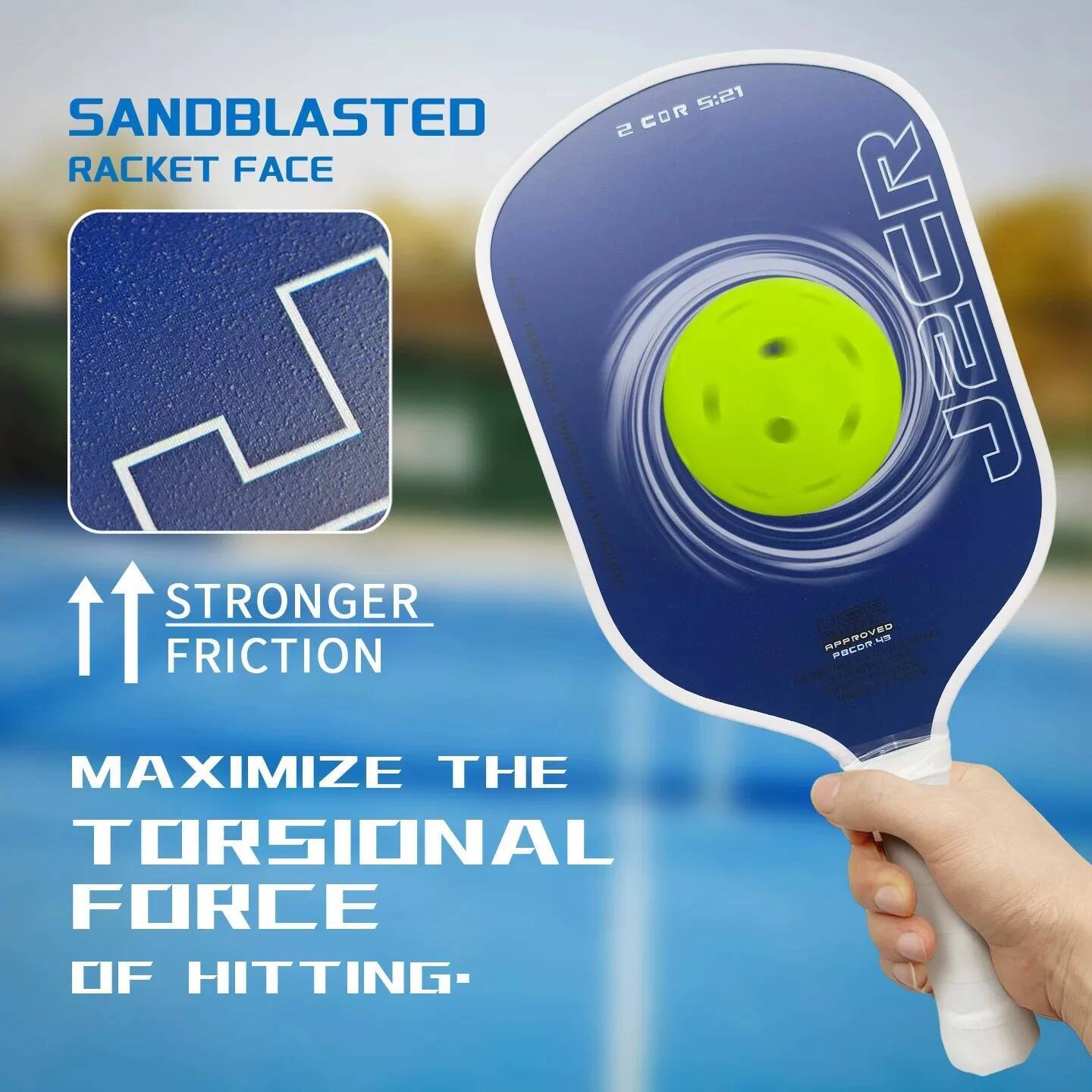 HONOLULU J2CR Pickleball Rough Surface Power Paddle Featuring PowerFlex Technology Foam Core CFC Carbon Fiber J260721 - view 3