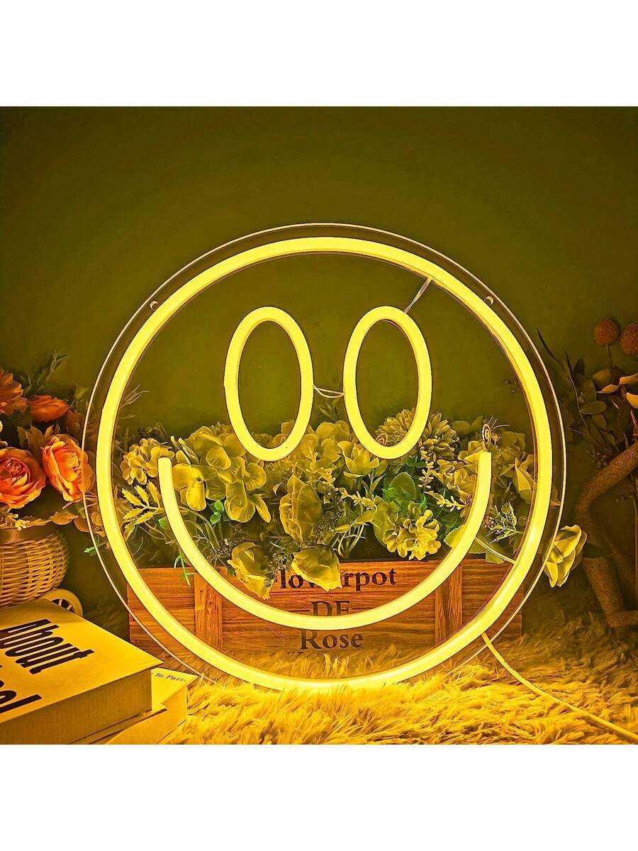 1pc Neon Smiling Face Light LED Neon Face Wall Decor Sign USB Powered Yellow Neon Light Suitable For Bedroom Room Wedding Party Decoration H260721 H26 - view 8