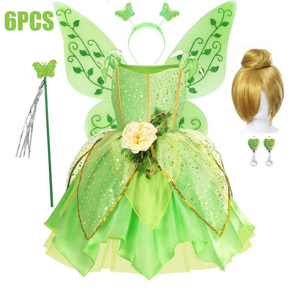 Child Girl Bell Halloween Costume for Kids Green Dress Fancy Fairy Princess Cosplay Carnival Party Ball Gowns with Wing J260721 - view 3