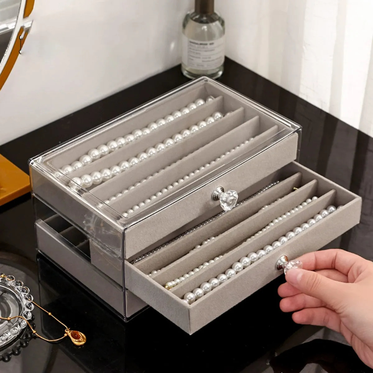 1pc Necklace Storage Box with Transparent Lid 3-Layer Jewelry Tray Drawer Jewelry Display Box Desktop Jewelry Box 260720 - view 3