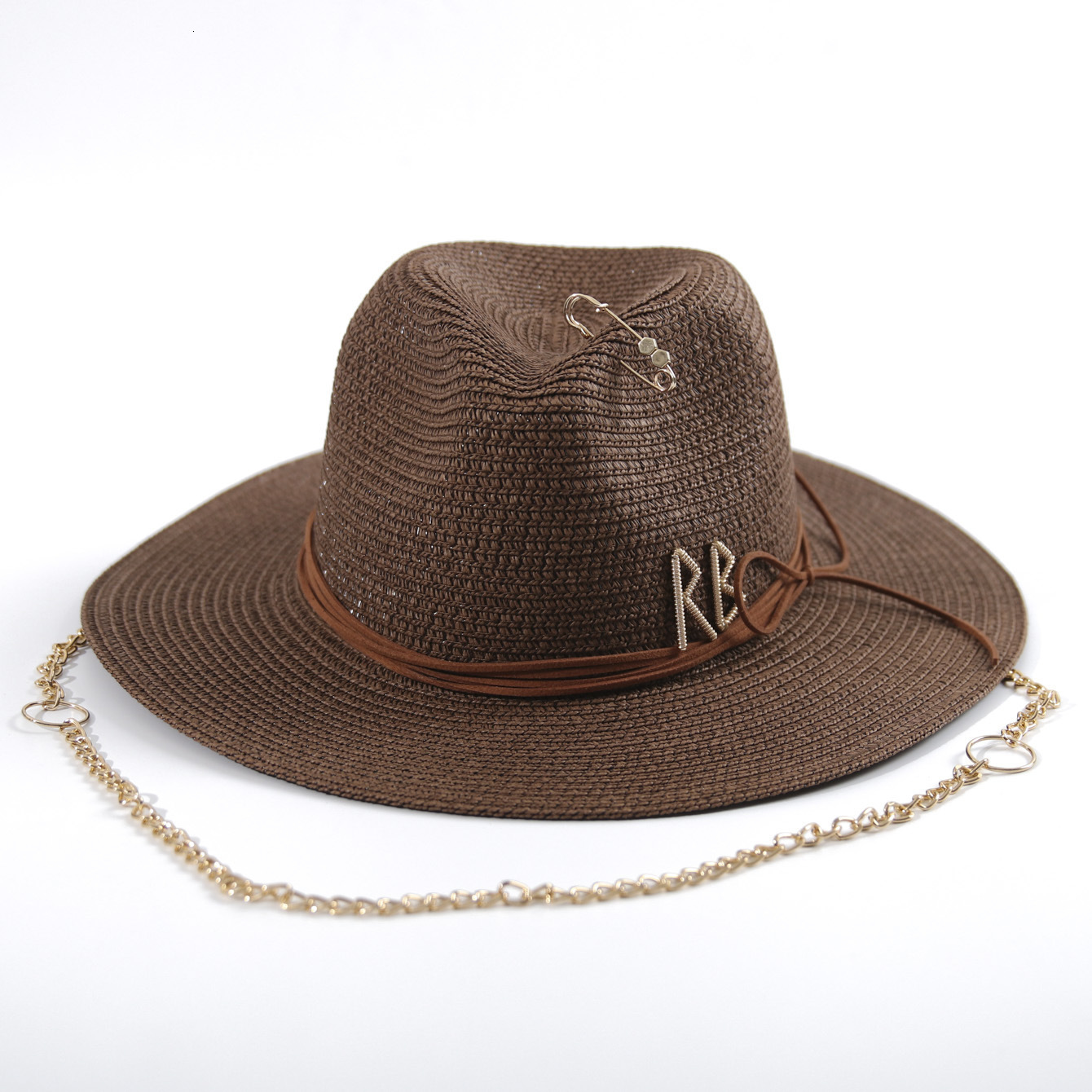 2025 Fashionable Metal RB Letter Denim Straw Hats for Women260106