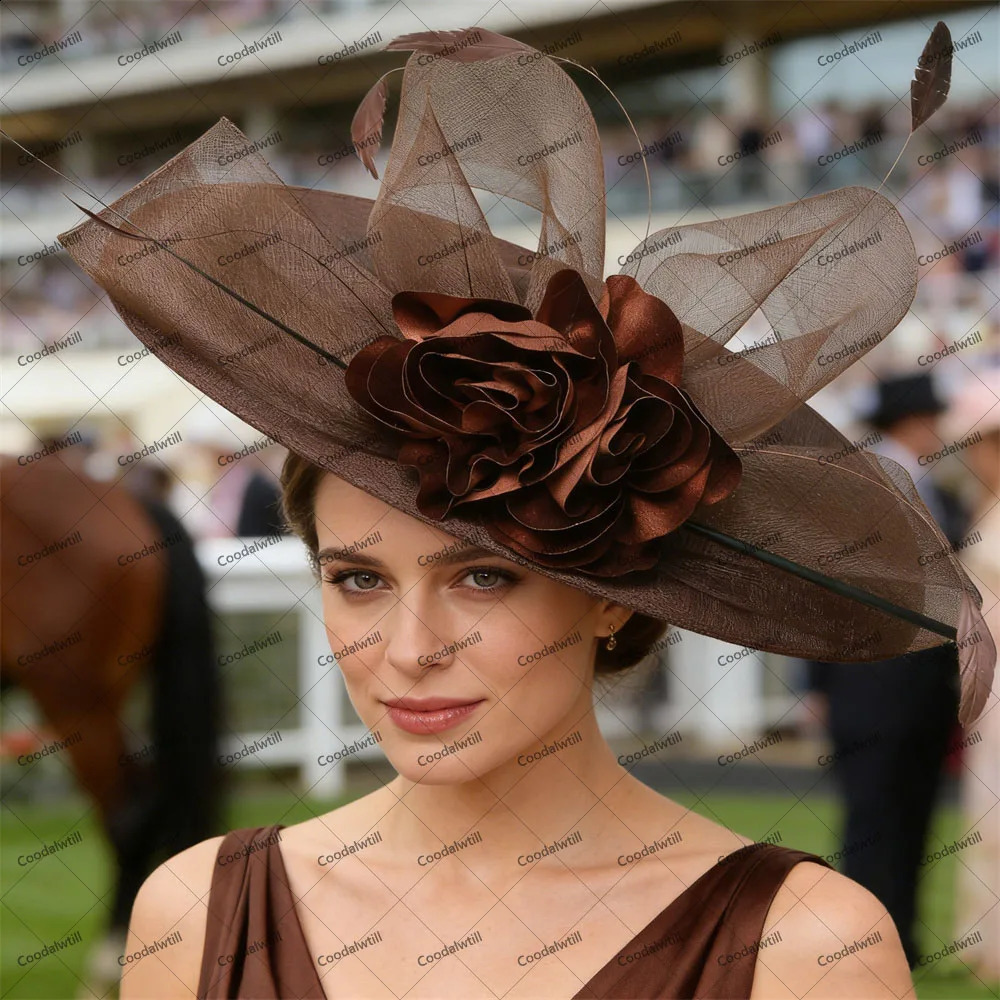 Brown Big Fascinator Hat Women Ladies Kentucky Drby Church Headpiece Bride Wedding Millinery Cap Charming Race Party 260721