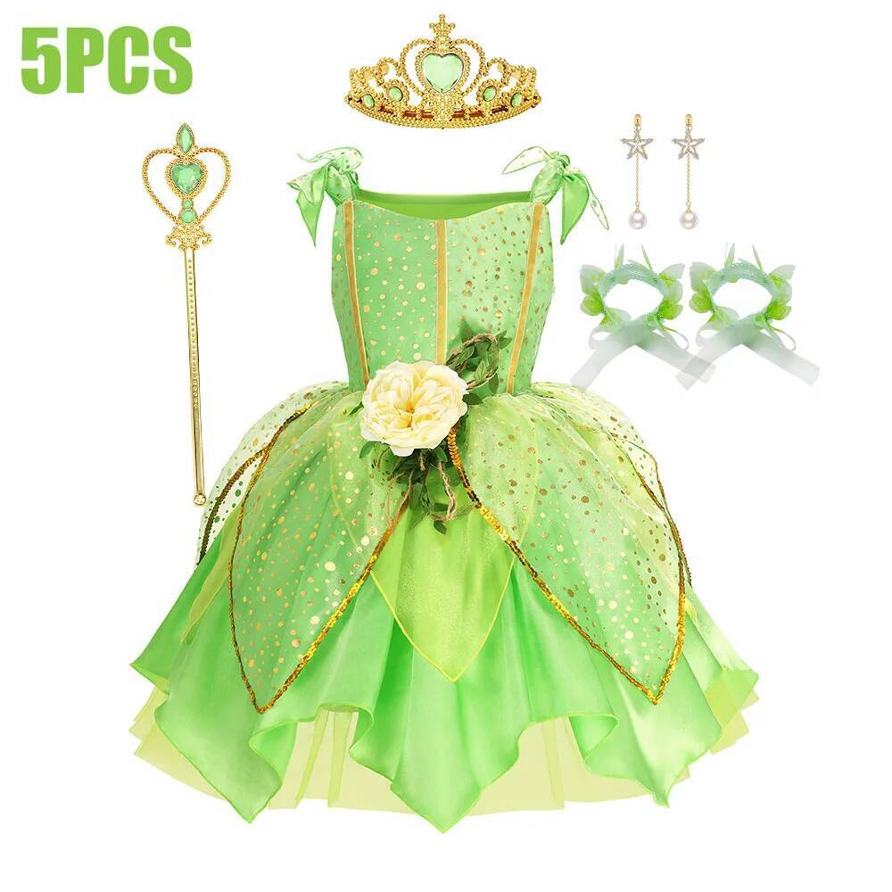 Child Girl Bell Halloween Costume for Kids Green Dress Fancy Fairy Princess Cosplay Carnival Party Ball Gowns with Wing J260721 - view 4