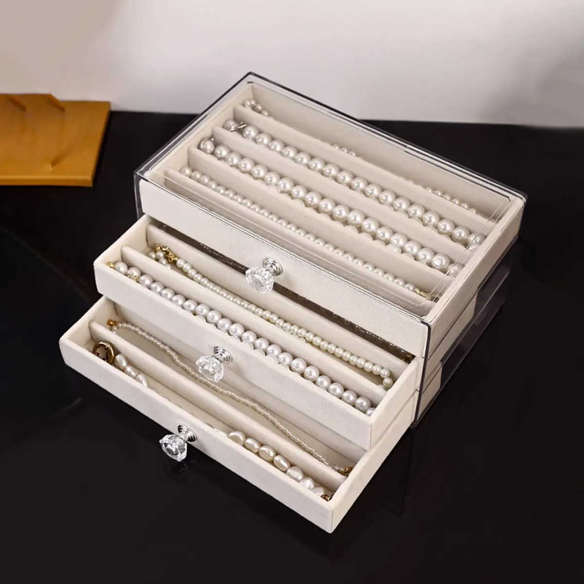 1pc Necklace Storage Box with Transparent Lid 3-Layer Jewelry Tray Drawer Jewelry Display Box Desktop Jewelry Box 260720 - view 5
