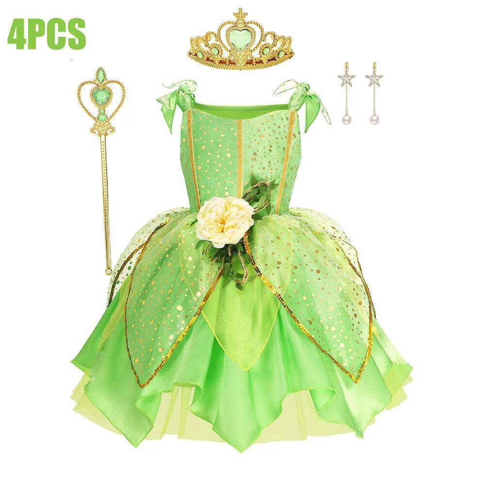 Child Girl Bell Halloween Costume for Kids Green Dress Fancy Fairy Princess Cosplay Carnival Party Ball Gowns with Wing J260721 - view 6